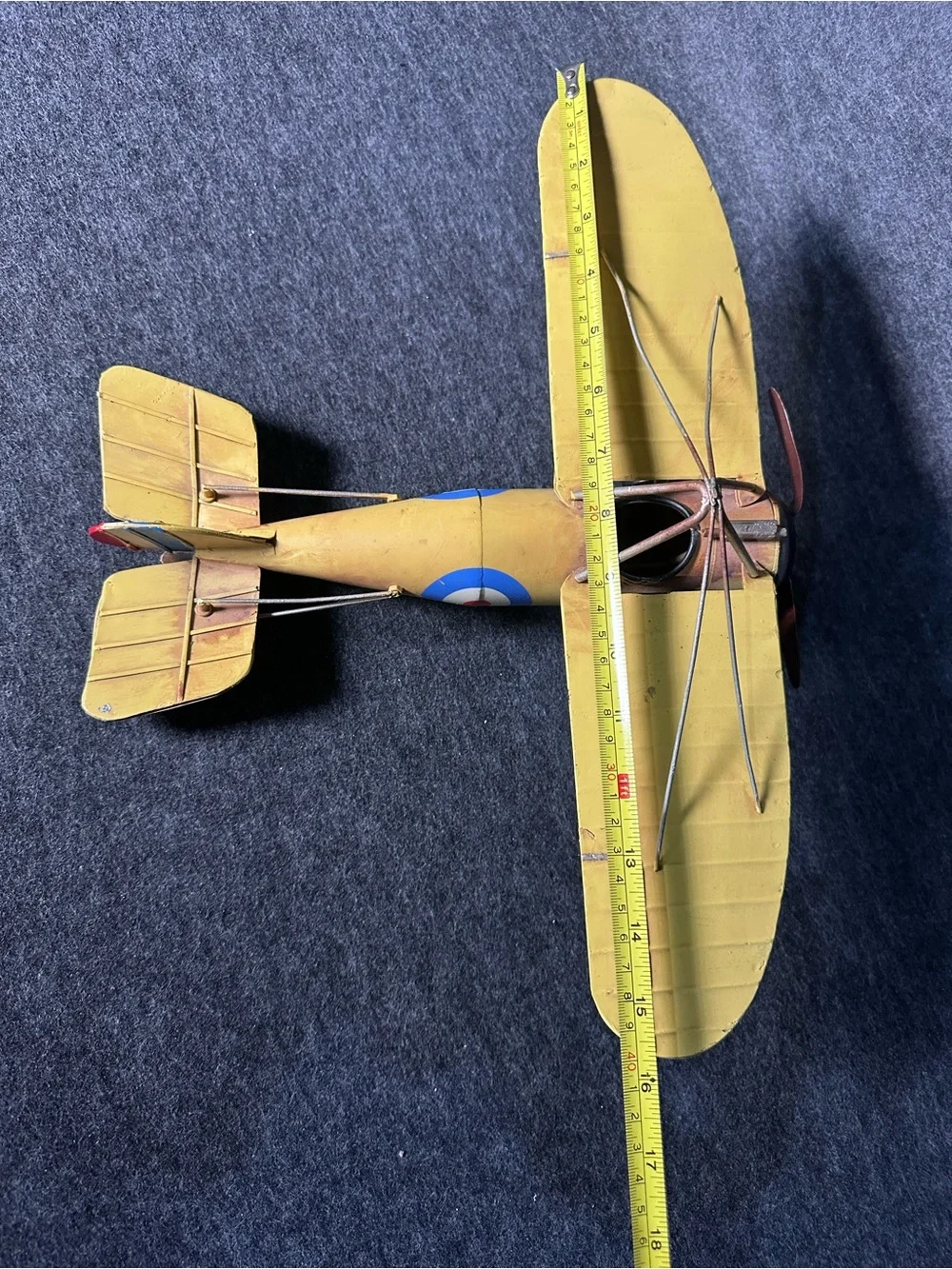 Vintage WWI British RAF Military Yellow Fighter Airplane Model